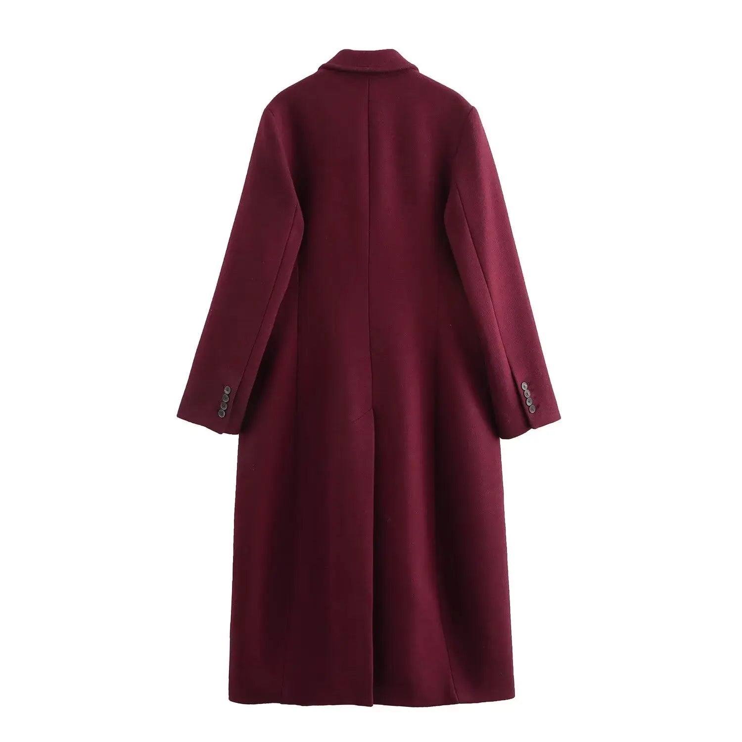 Burgundy Double Breasted Winter Coat for Women - Classic Elegance Tricot Design 4