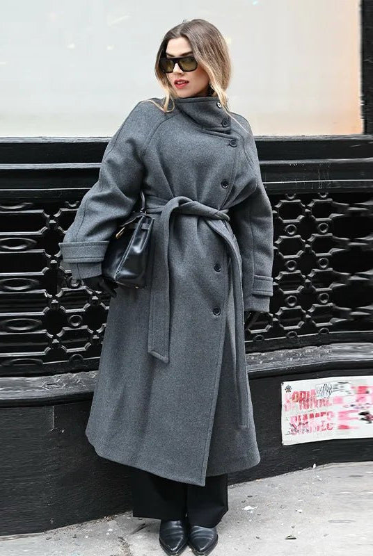 Feline Long Belted High Collar Womens Coat - Stylish Winter Outerwear 6