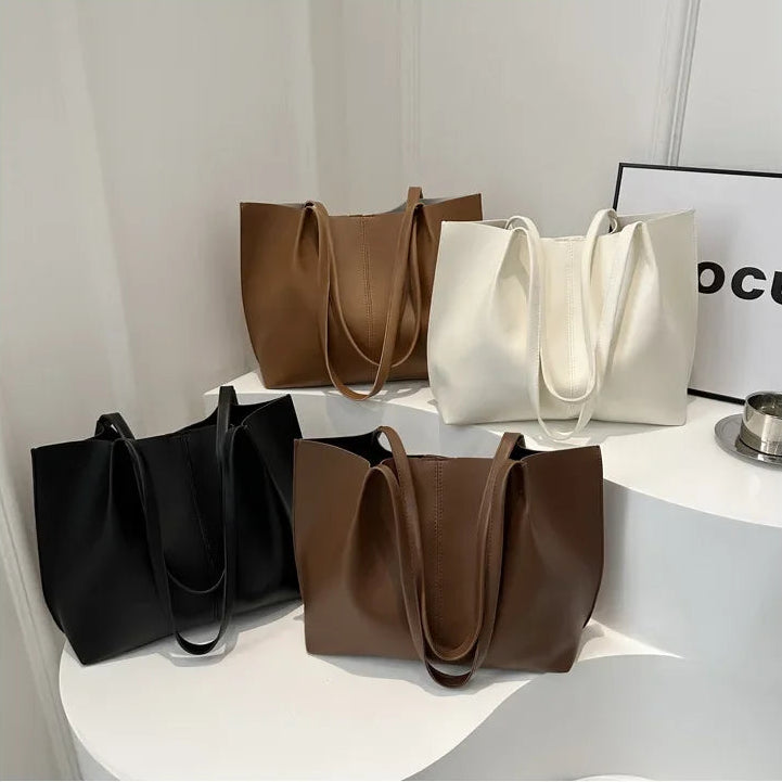 Korean Style Large Capacity Women's Casual Tote Bag - Soft PU Retro Design 1