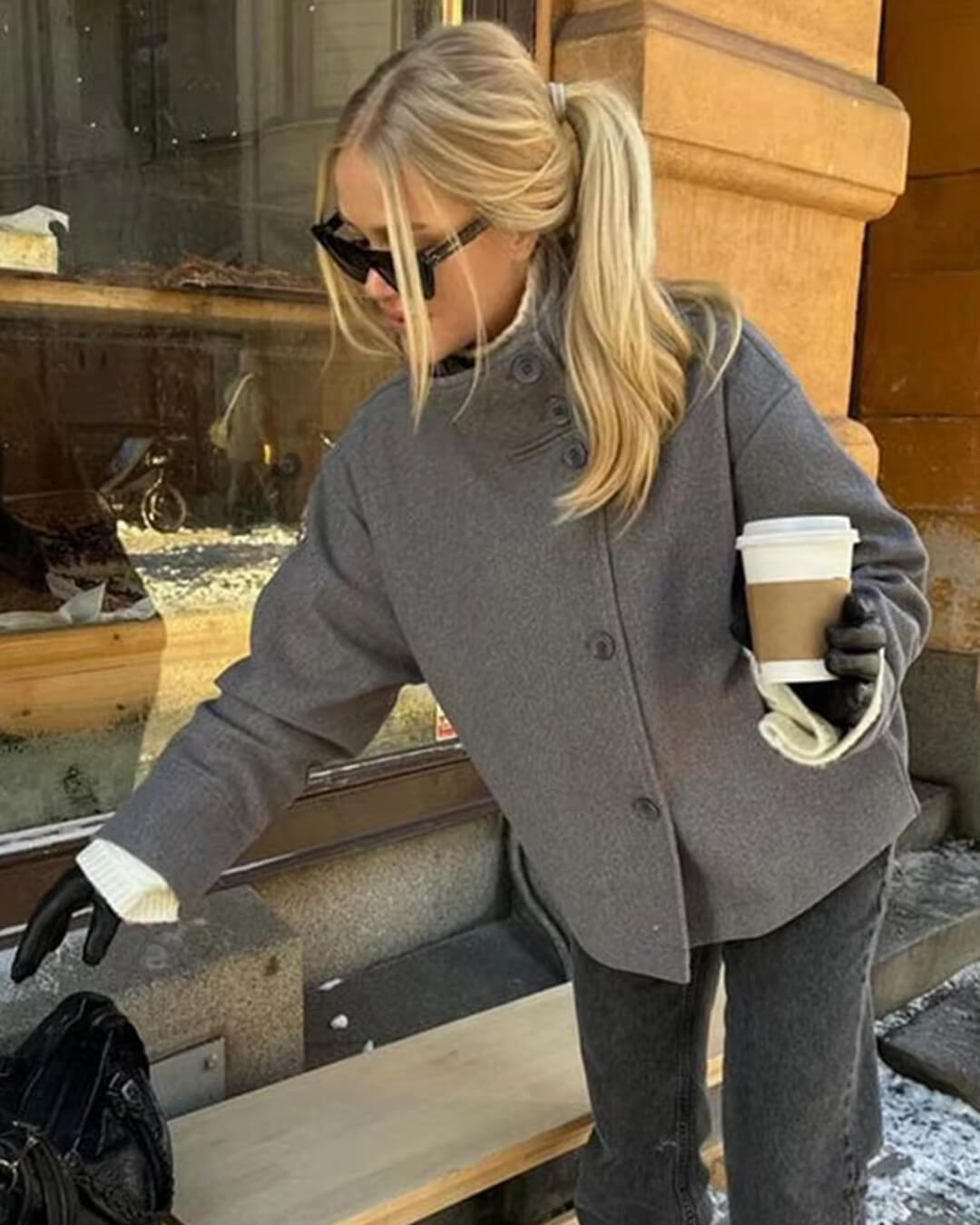 SEAME - Rosalia Elegant Lady Women's Jacket with Stand Collar for Autumn Style Grey S