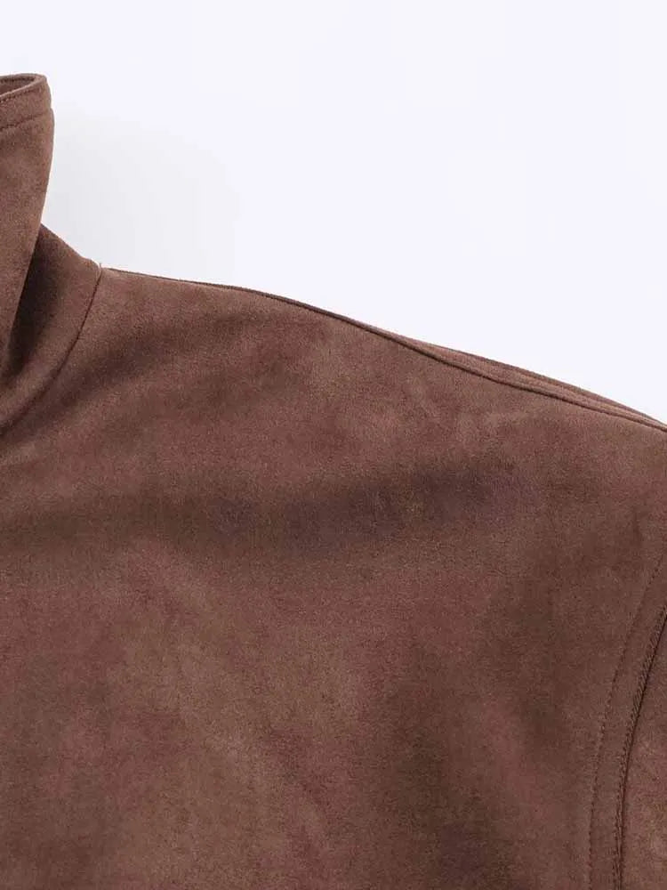 Women's Autumn Zipper Jacket - Imitation Suede Stand Collar Coat for Style 3