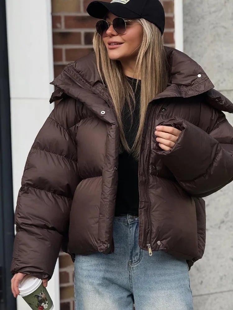 Women's Deep Brown Hooded Puffer Jacket - Casual Winter Coat for Women 4