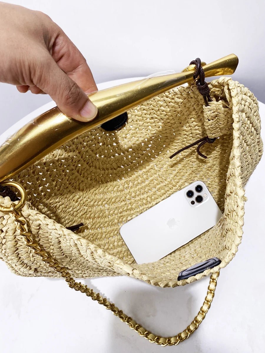 SOERA Sophia Sequined Straw Shoulder Bag - Bag - Beige