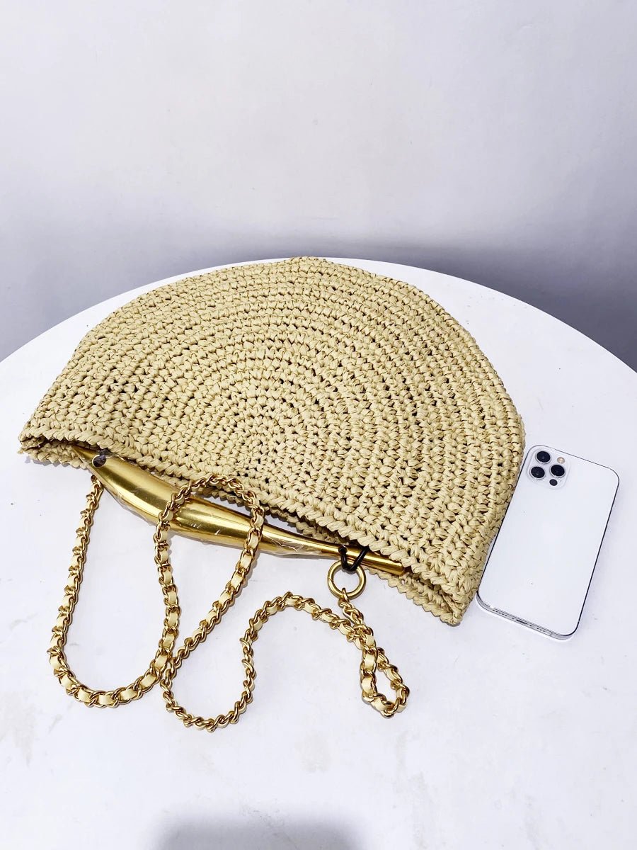SOERA Sophia Sequined Straw Shoulder Bag - Bag - Beige