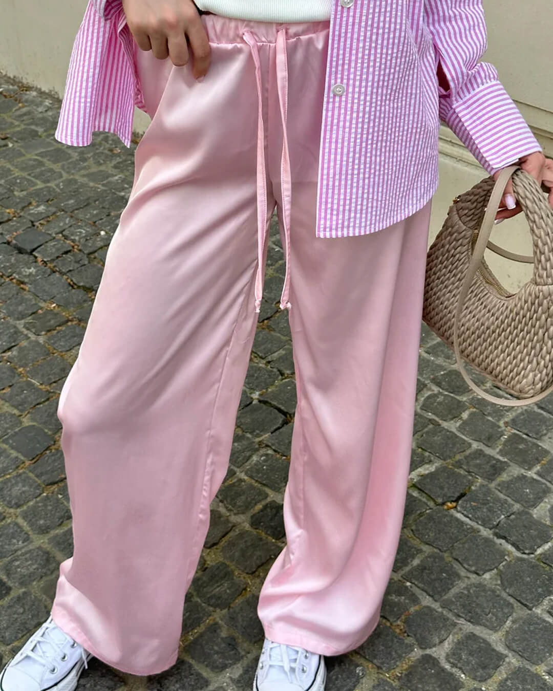 SOERA Norma High Waist Satin Wide Leg Trousers - Bottoms - 1005009534904523-;nC1769414230182864916 Pink M