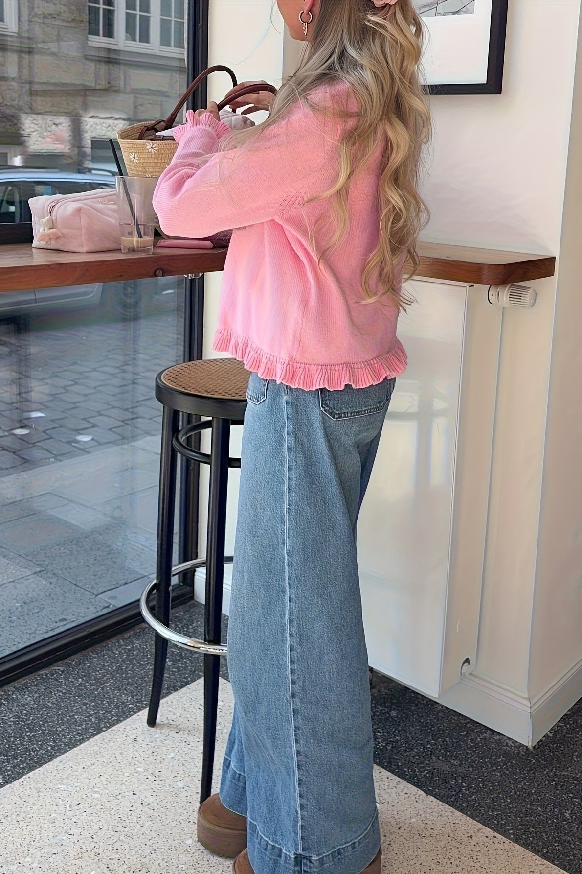 SOERA Ayla Knitted Frill Cardigan - Cardigan - Pink S