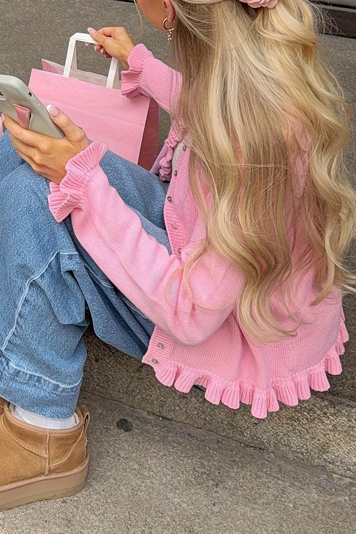 SOERA Ayla Knitted Frill Cardigan - Cardigan - Pink S