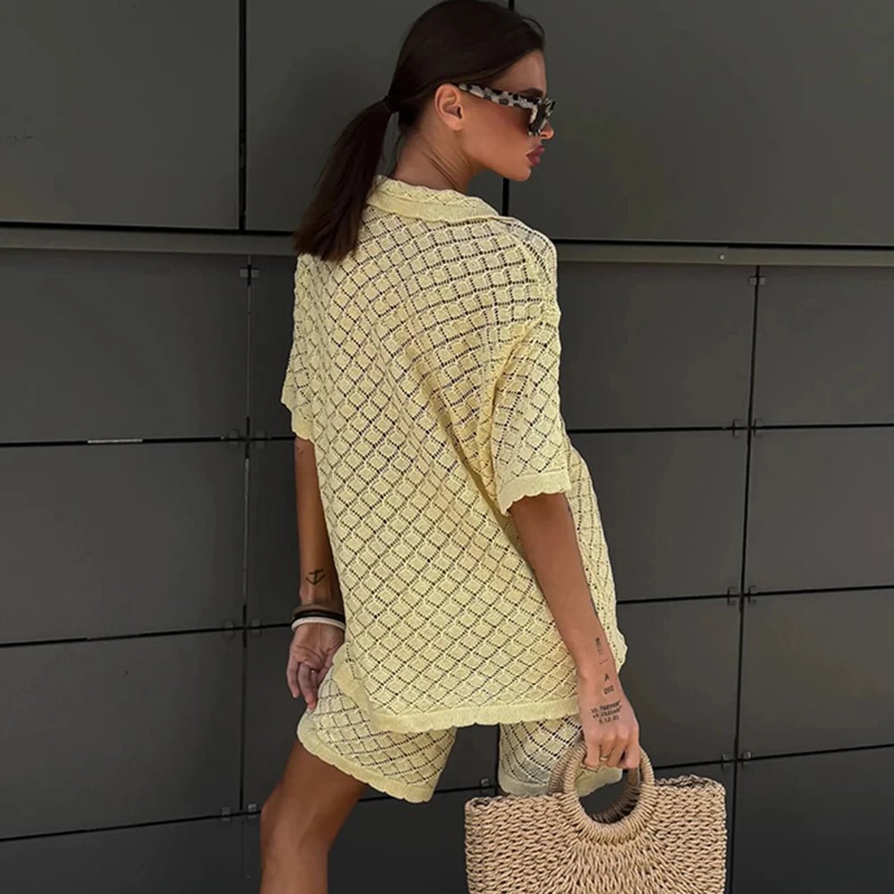 SOERA Selene Knit Cardigan Shorts Set - Cardigan - Yellow M