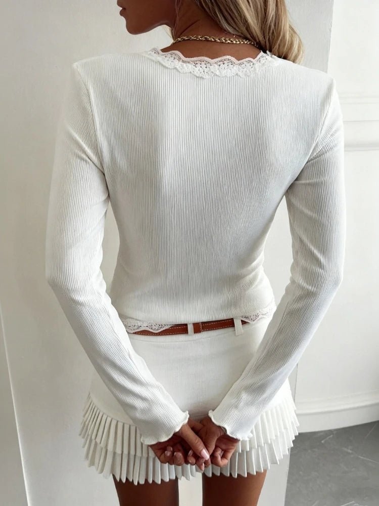 SOERA Sharon Cropped Lace Knit Cardigan - Cardigans - 1005010437065846-;XX1769414234115339616 White L