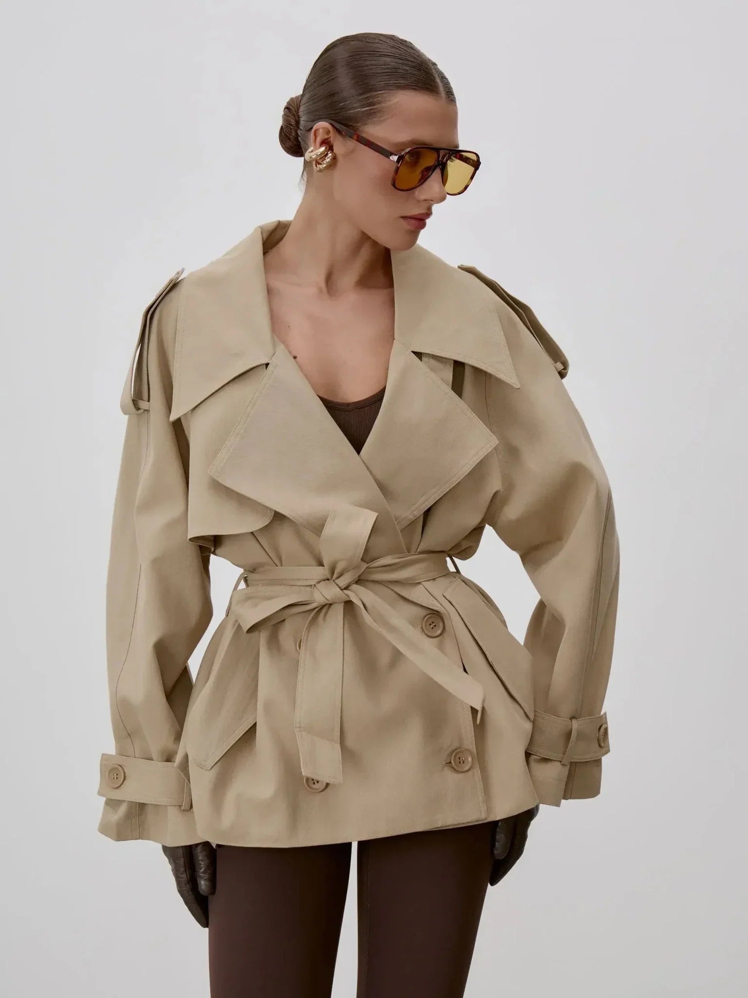SOERA Octavia Lace - Up Stand Collar Trenchcoat - Coat - Beige S