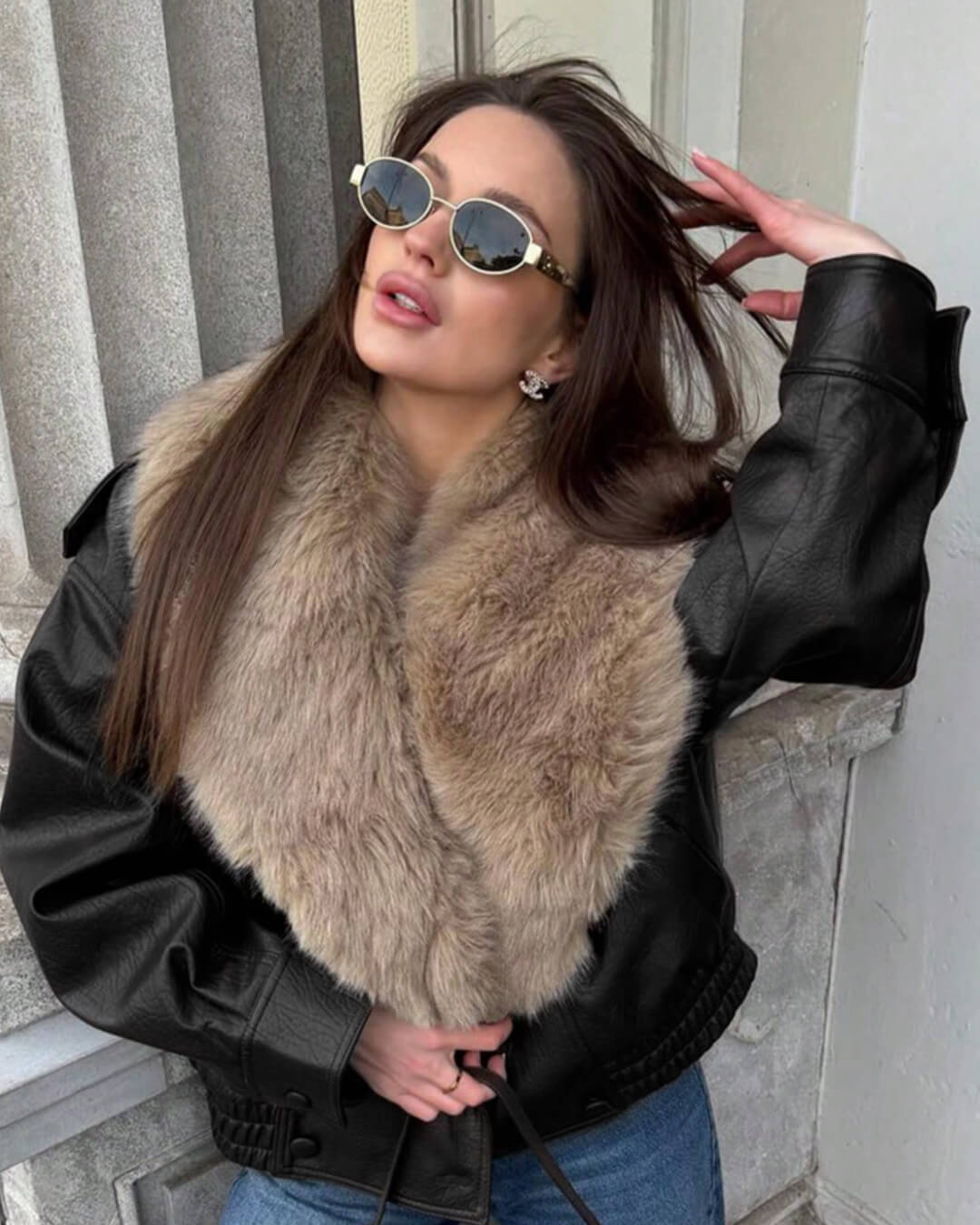 SOERA Francesca Faux Leather Jacket with Detachable Fur Collar - Coats & Jackets - Black M
