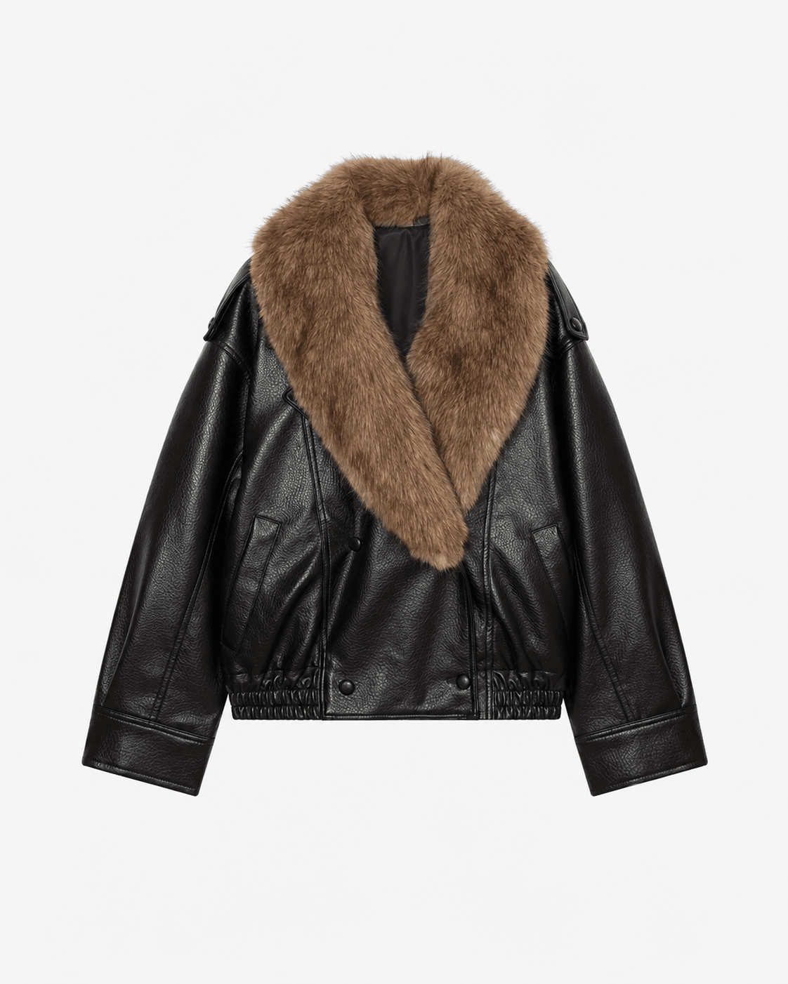 SOERA Francesca Faux Leather Jacket with Detachable Fur Collar - Coats & Jackets - Black S