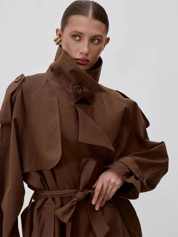 SOERA Octavia Lace-Up Stand Collar Trenchcoat - Coats & Jackets - Beige S