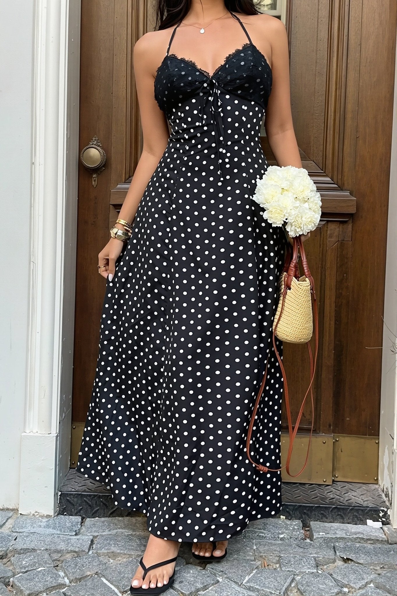 SOERA Zoe Polka Dot Halter Maxi Dress - Dress - SOERA-358339-BLA-S-34627 Black S