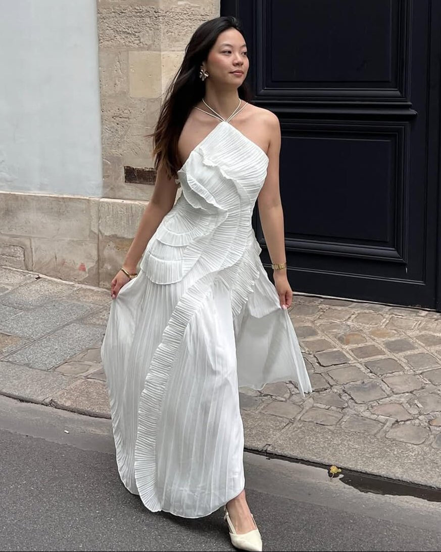 SOERA Beatrice Halter A - Line Evening Gown - Dress - White XS