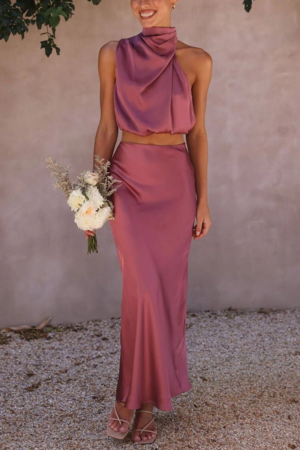 SOERA Beatrice Two - Piece Satin Wedding Guest Set - Dress - Pink S
