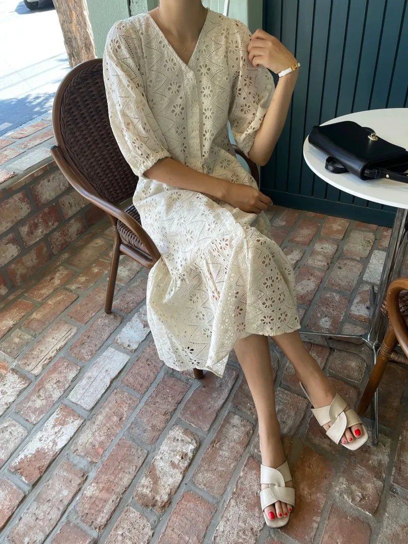 SOERA Beatrice V - Neck Embroidered Maxi Dress - Dress - M