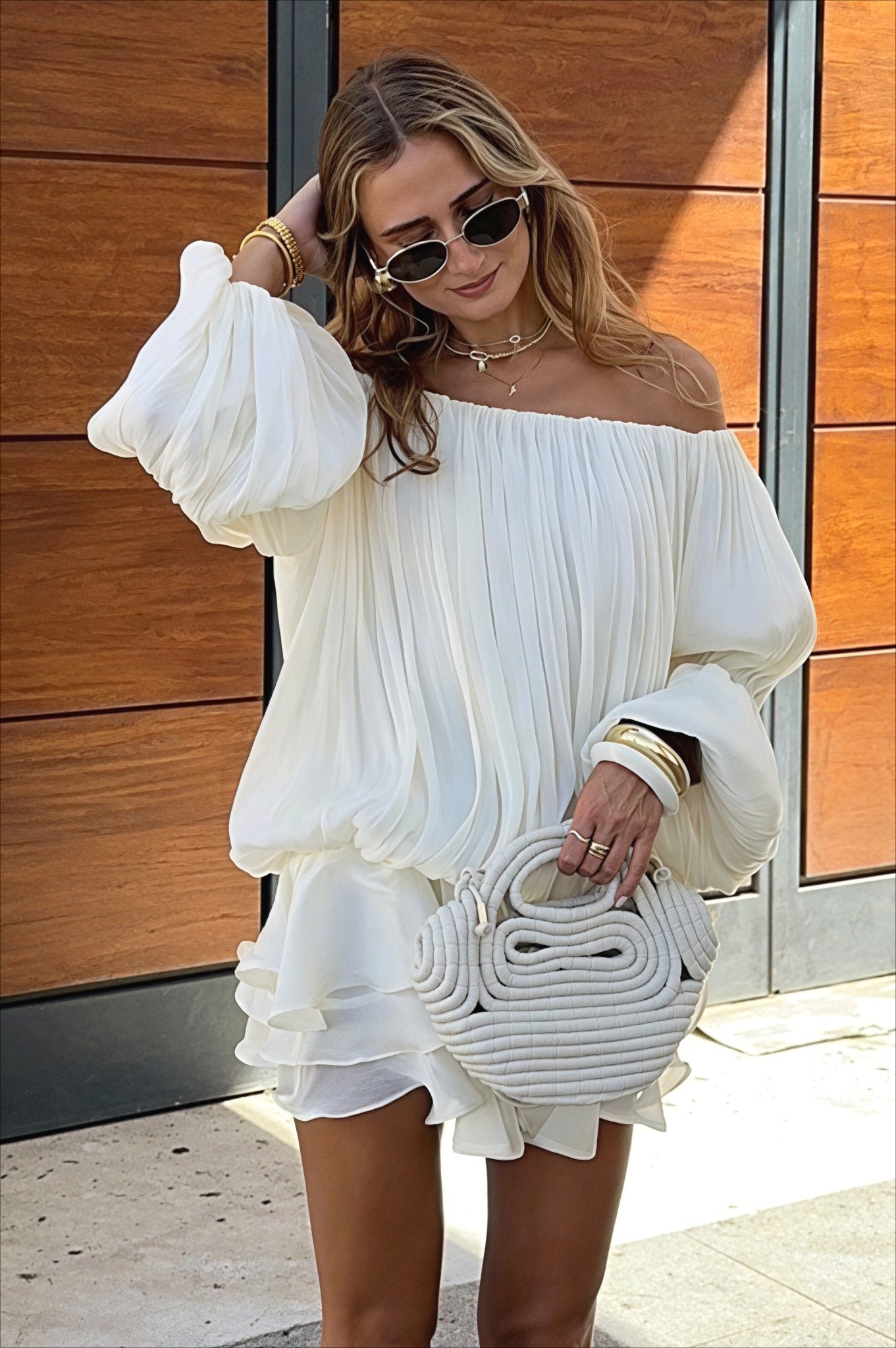 SOERA Bianca Off - Shoulder Ruffle Tiered Mini Dress - Dress - White M