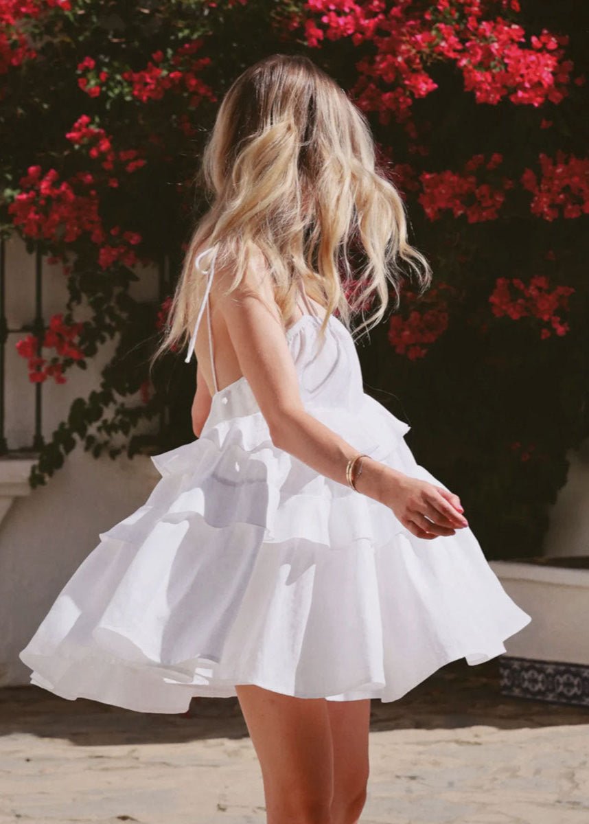 SOERA Bloom Tie - Red Ruffle Sundress - Dress - White S