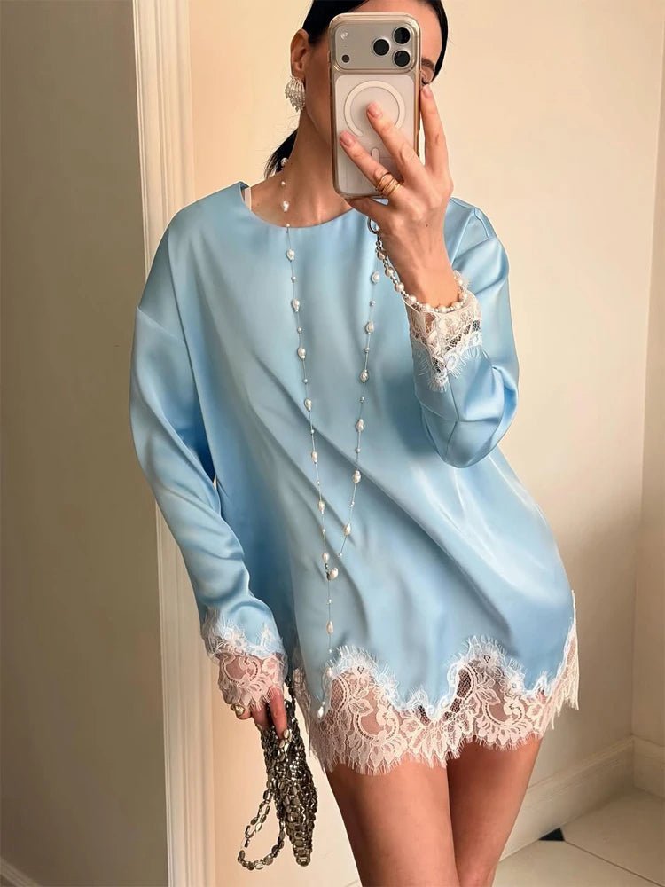SOERA Celeste Lace Satin Tie-Detail Dress - Dress - Blue XS