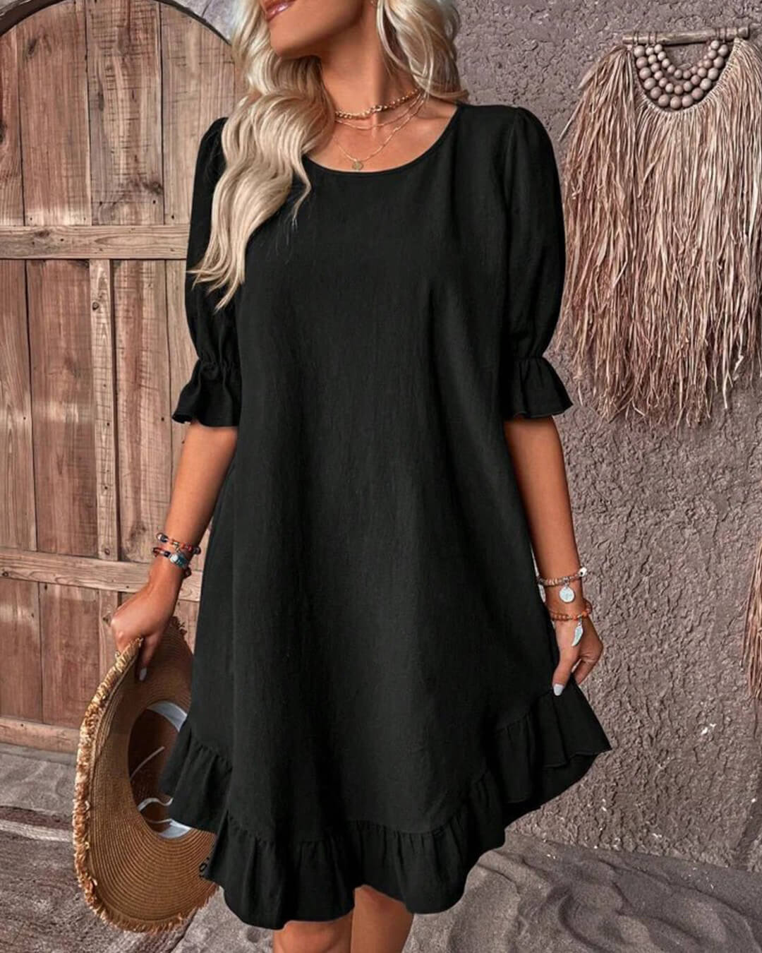 SOERA Celeste Ruffle Hem Smock Dress - Dress - Black S