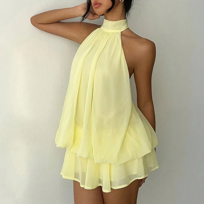 SOERA Eden Halter Backless Mini Dress - Dress - Yellow S