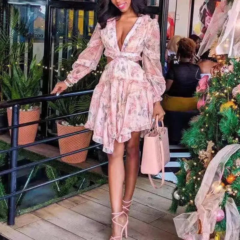 SOERA Evangeline V - Neck Floral Chiffon Dress - Dress - M