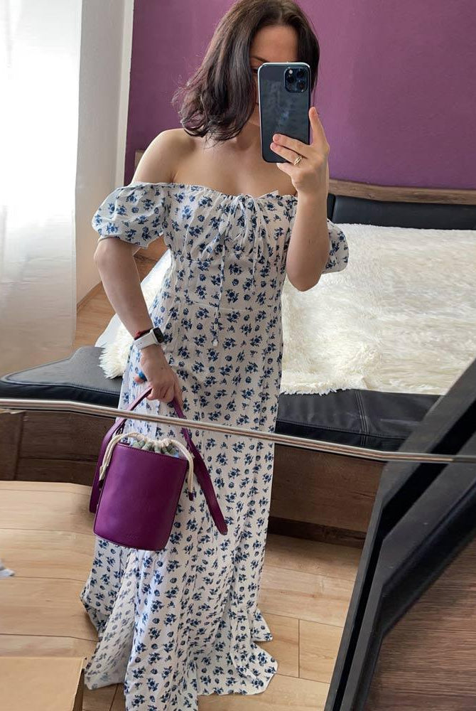 SOERA Iris Puff Sleeve Floral Midi Dress - Dress - SOERA-763651-BLU-S-02147 Blue S