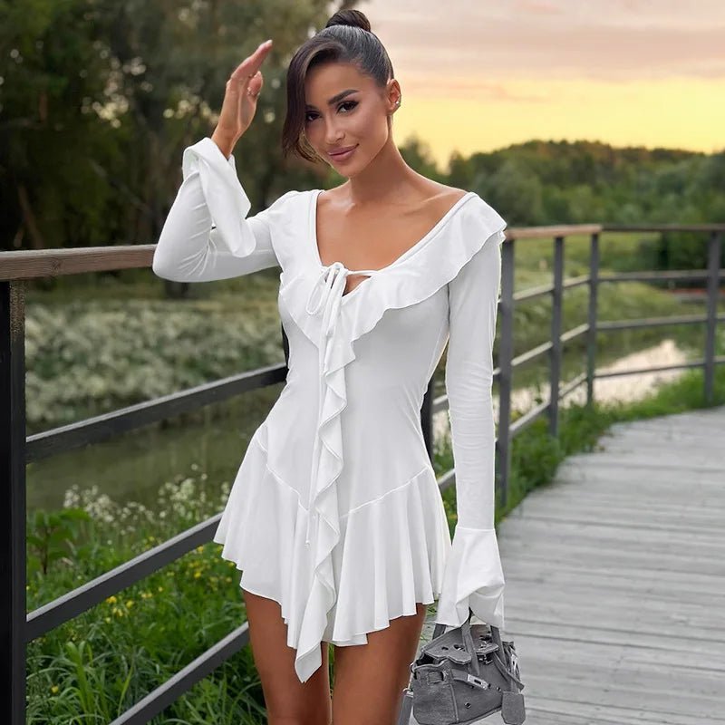 SOERA Iris V-Neck Ruffle Mini Dress - Dress - XS