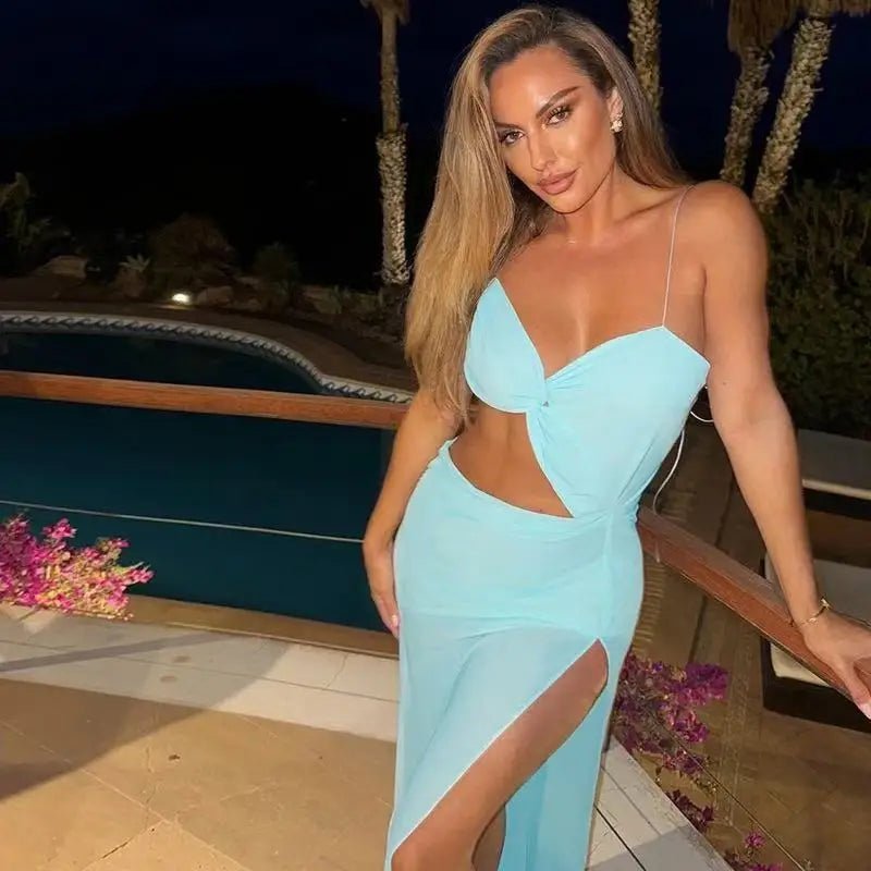 SOERA Jahlia Centre - Front Knot Maxi Dress with Splits - Dress - Light Blue S