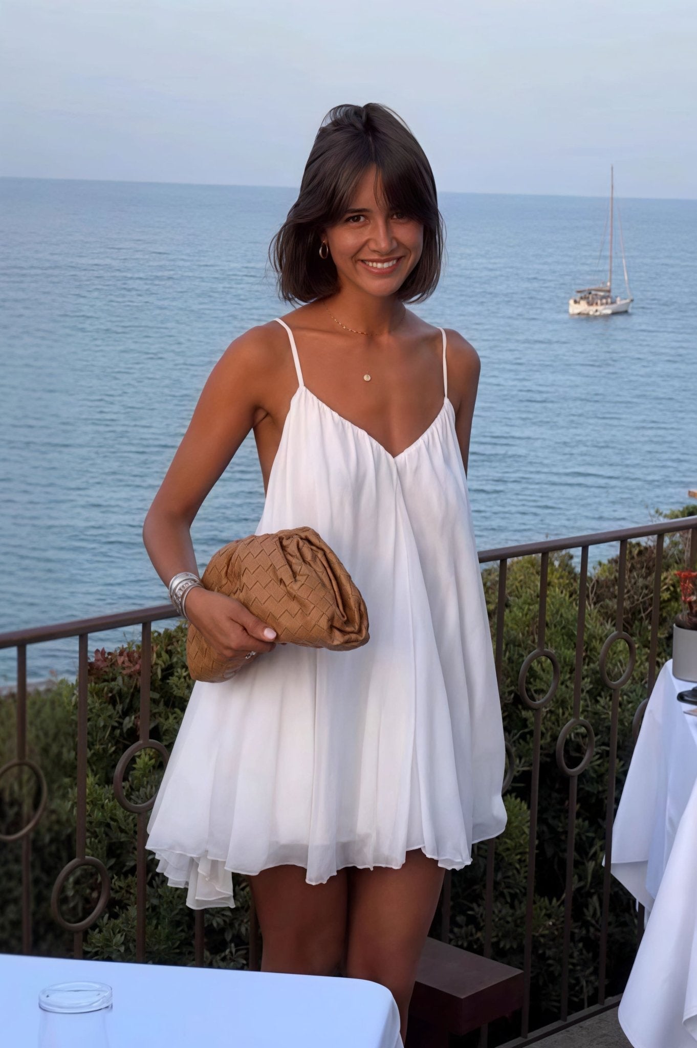 SOERA Lavinia Spaghetti Strap Flowy Mini Dress - Dress - White S