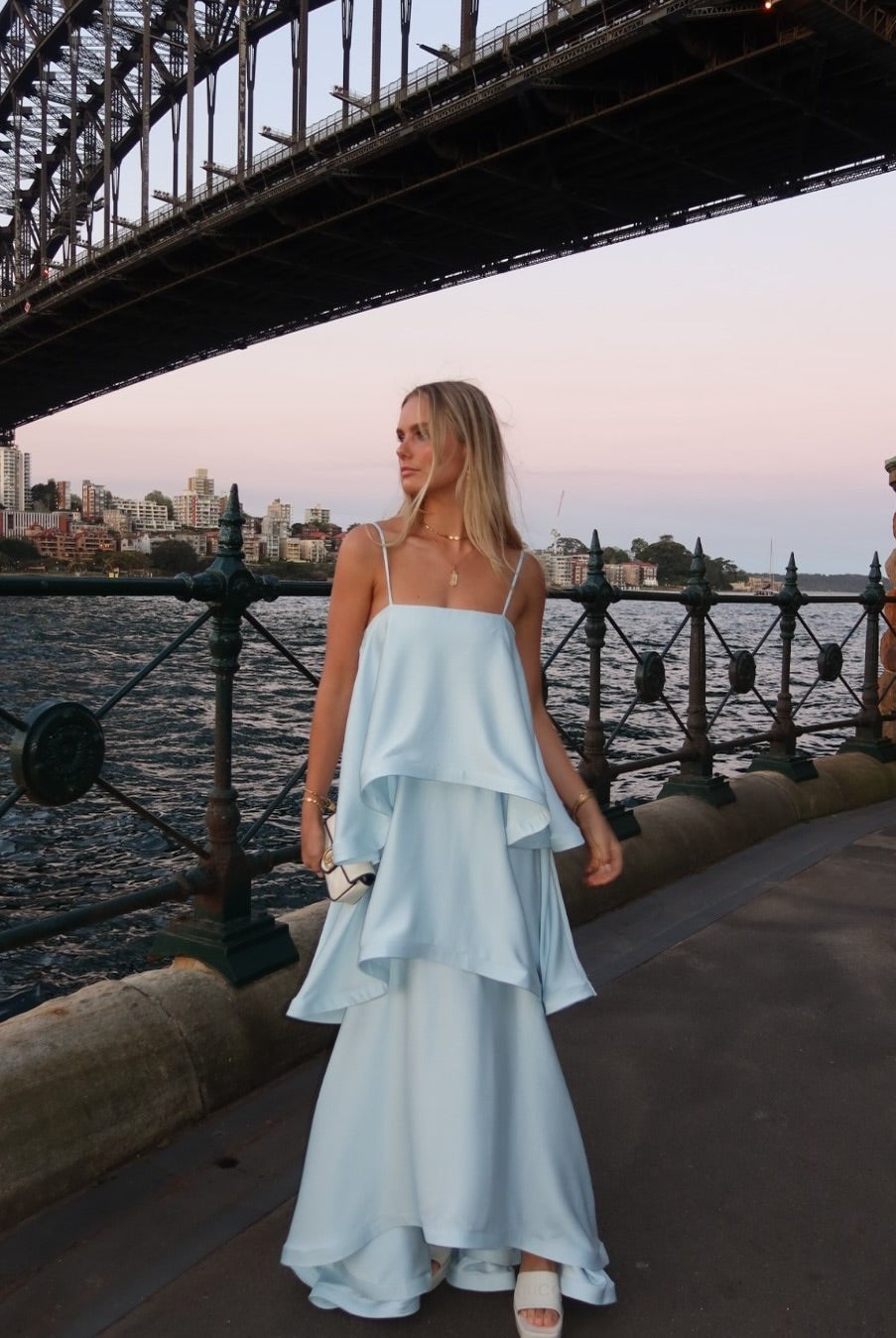 SOERA Margot Tiered Ruffle Satin Maxi Dress - Dress - SOERA-288579-BLU-S-24003 Blue S