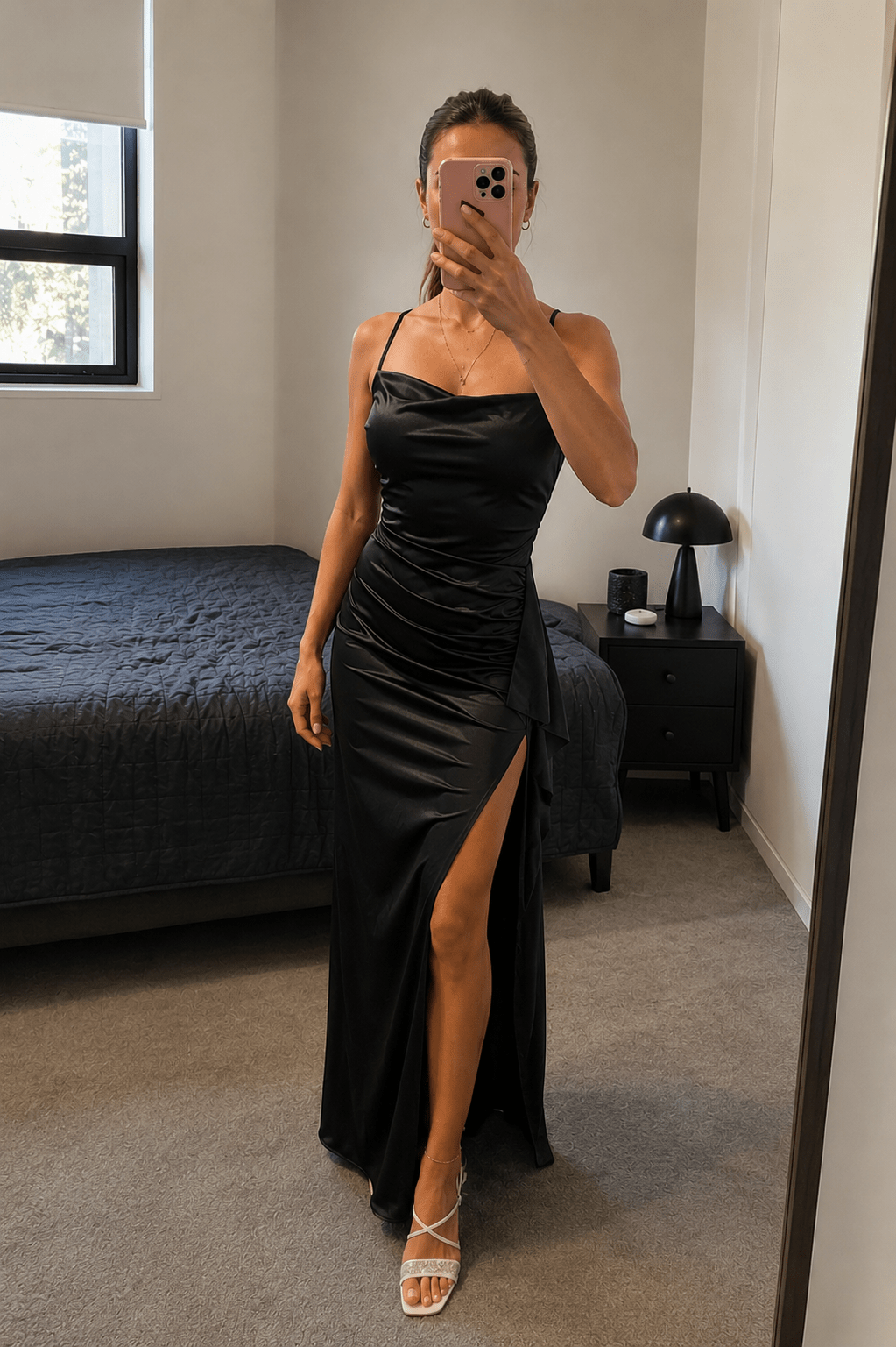 SOERA Miranda Satin Open-Back Maxi Dress - Dress - Black S