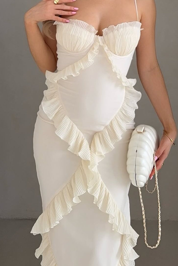 SOERA Natasha Lace Ruffle Maxi Dress - Dress - SOERA-340227-WHI-XS-17667 White XS