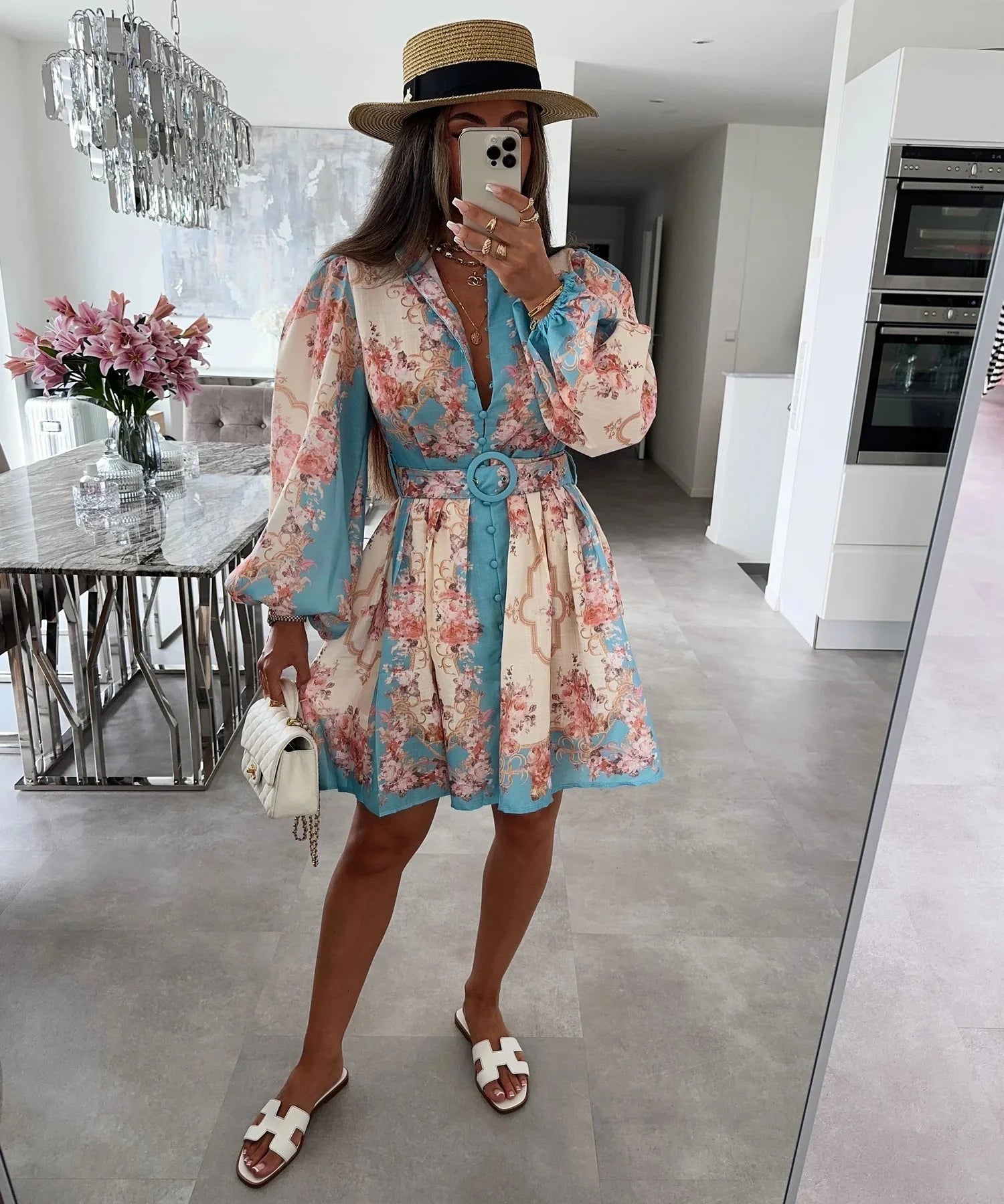 SOERA Petunia Belted Floral Midi Dress - Dress - SOERA-018051-BLU-XL-31459 Blue XL