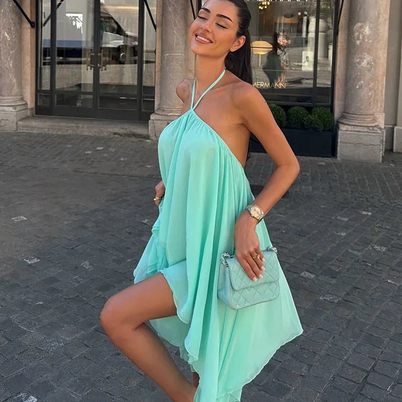 SOERA Sienna Flowy Halter Mini Dress - Dress - SOERA-159043-MIN-S-23363 Mint Green S