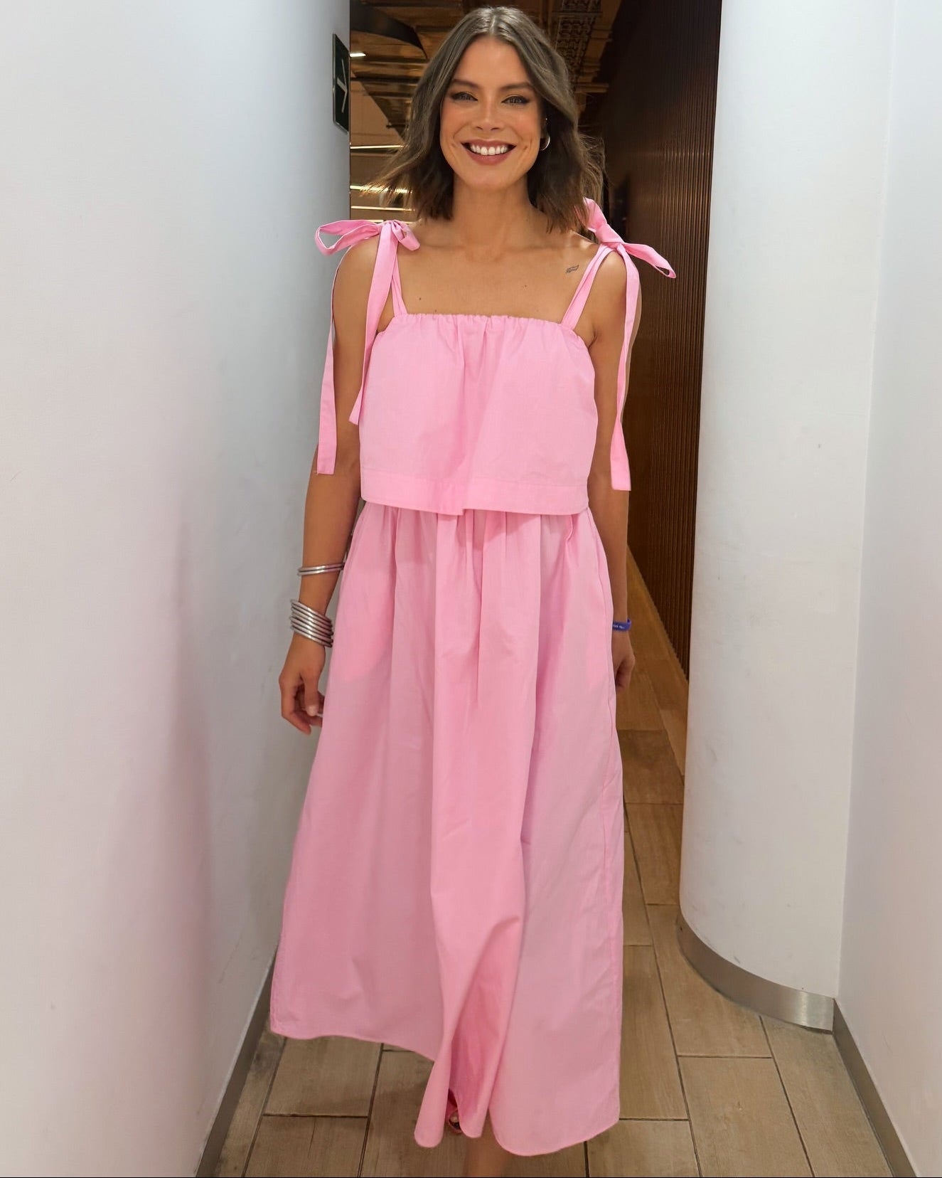 SOERA Sophia Pink Bow Tiered Midi Dress - Dress - XS