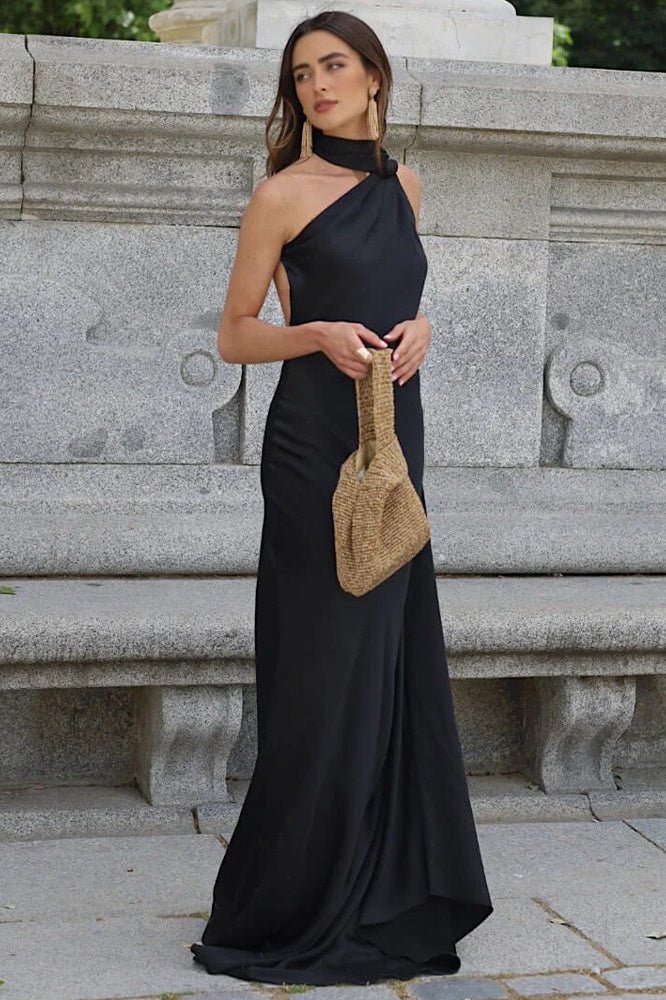 SOERA Suri Satin Halter Neck Cape Dress - Dress - Black M