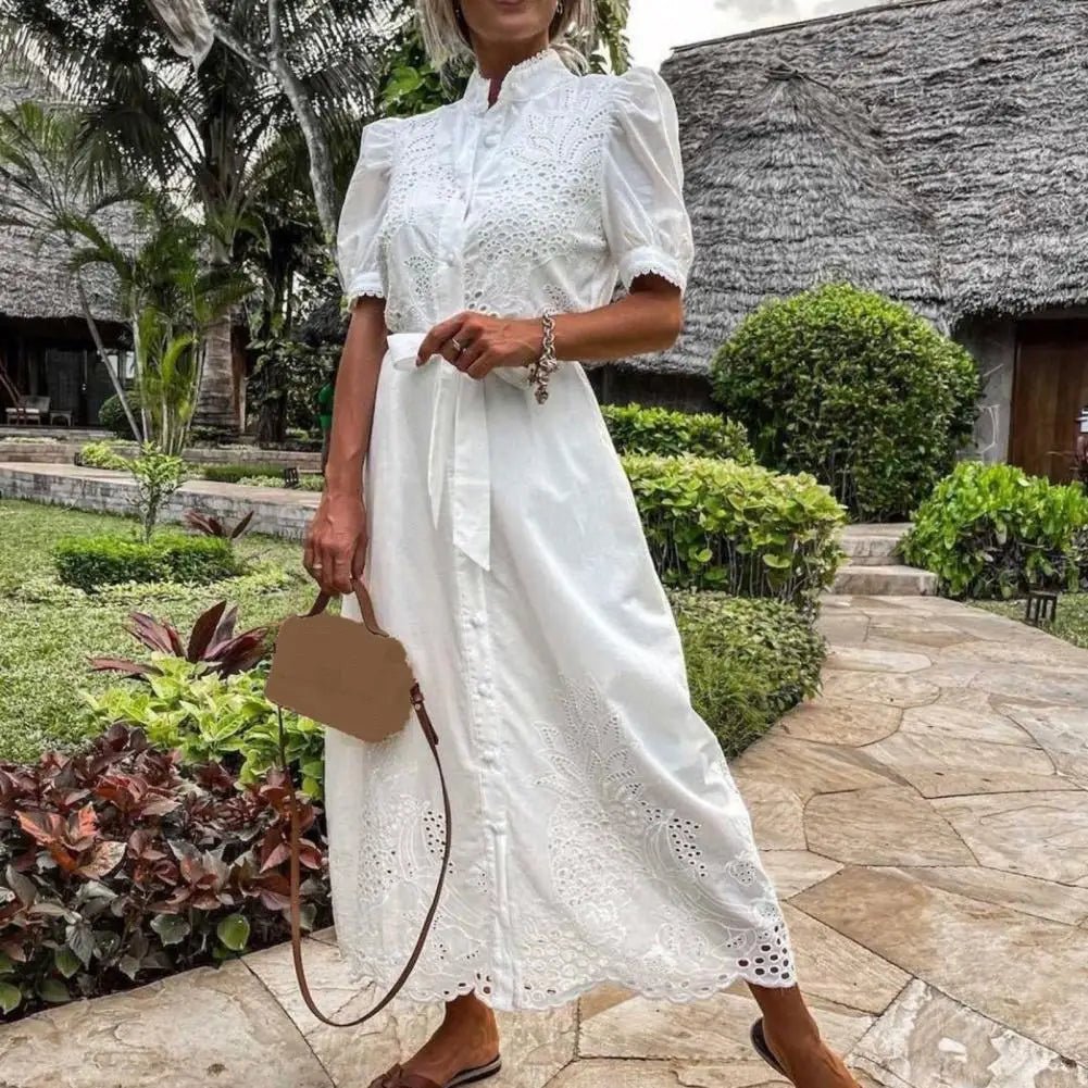 SOERA Theresa Embroidered Lace - Up Maxi Dress - Dress - White M