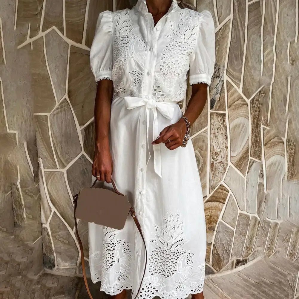 SOERA Theresa Embroidered Lace - Up Maxi Dress - Dress - White S