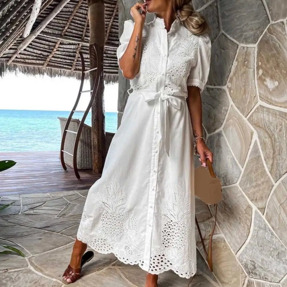 SOERA Theresa Embroidered Lace - Up Maxi Dress - Dress - White XL