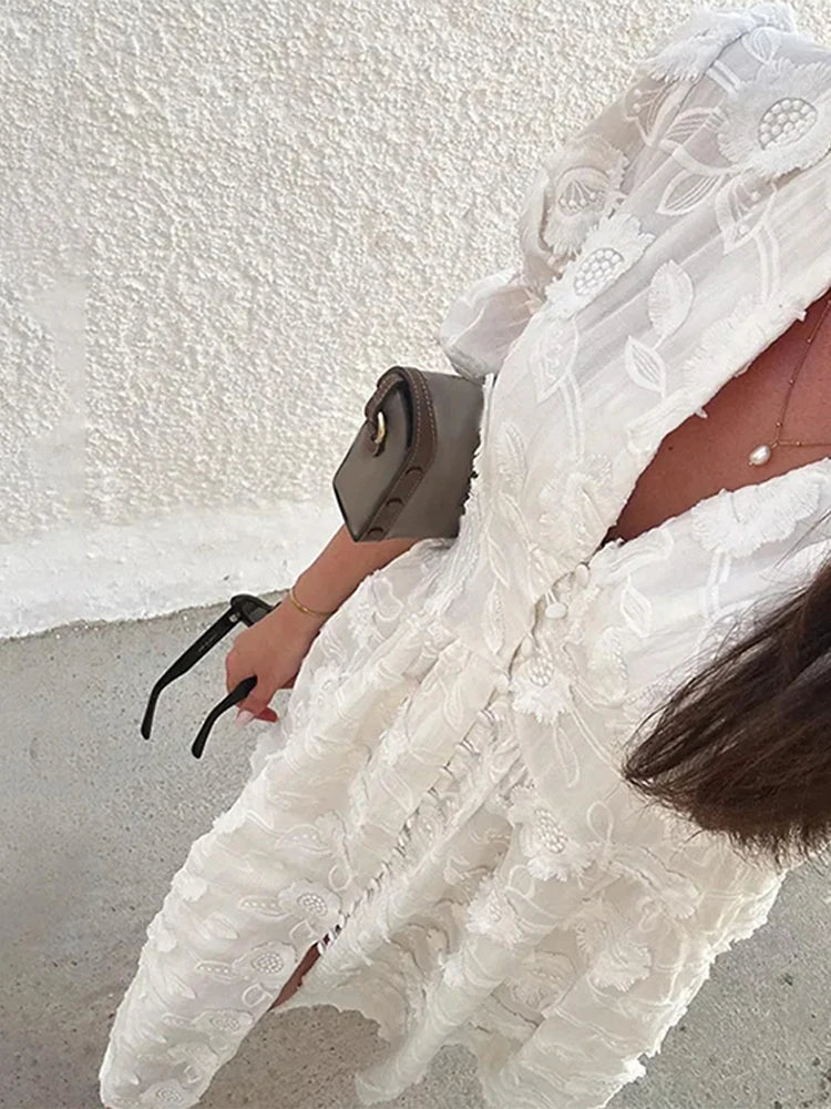 SOERA Wendy Embroidered Lace V - Neck Midi Dress - Dress - White M