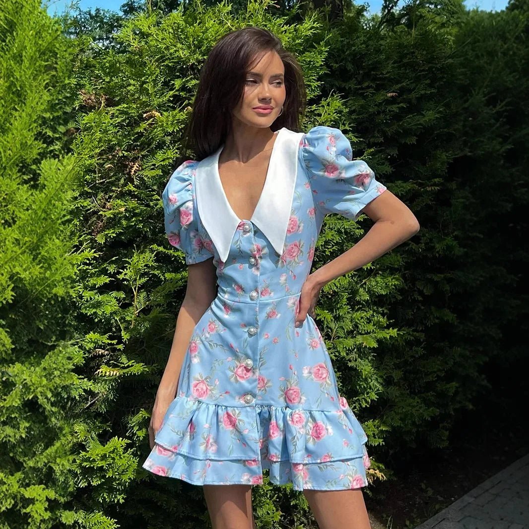 SOERA Andromeda Floral Puff Sleeve Mini Dress - Dresses - White S
