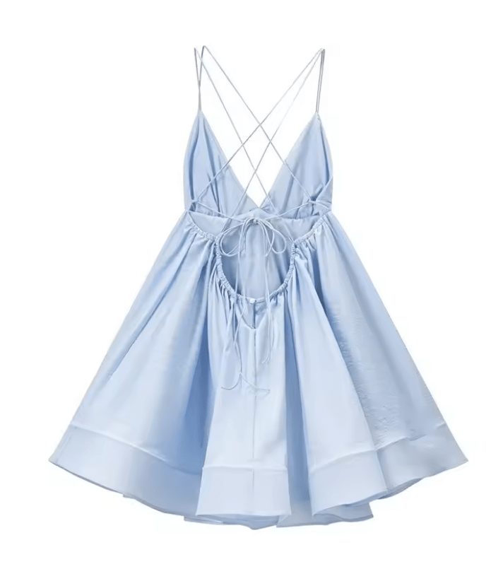 SOERA Beatrice V-Neck Suspender Mini Dress - Dresses - Blue S