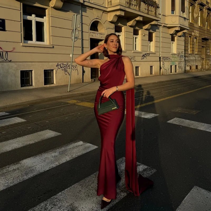 SOERA Demetra Satin Halter Backless Evening Gown - Dresses - Red S