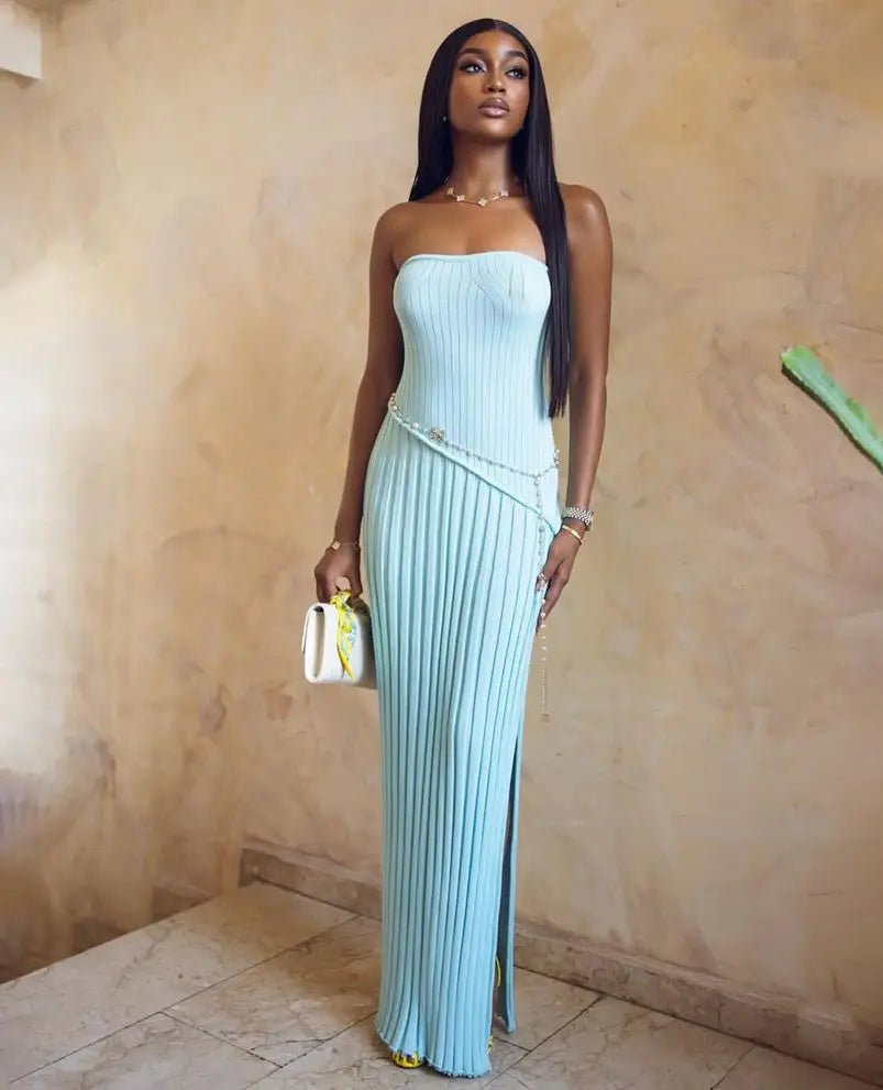 SOERA Isadora Strapless Side - Slit Knit Maxi Dress - Dresses - Blue L