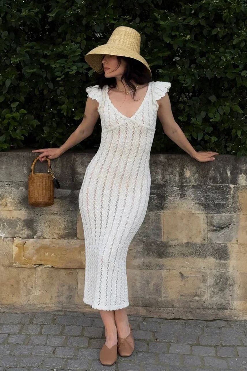 SOERA Roan Ruffle Knit Midi Dress - Dresses - gO1775573973368509047 White S