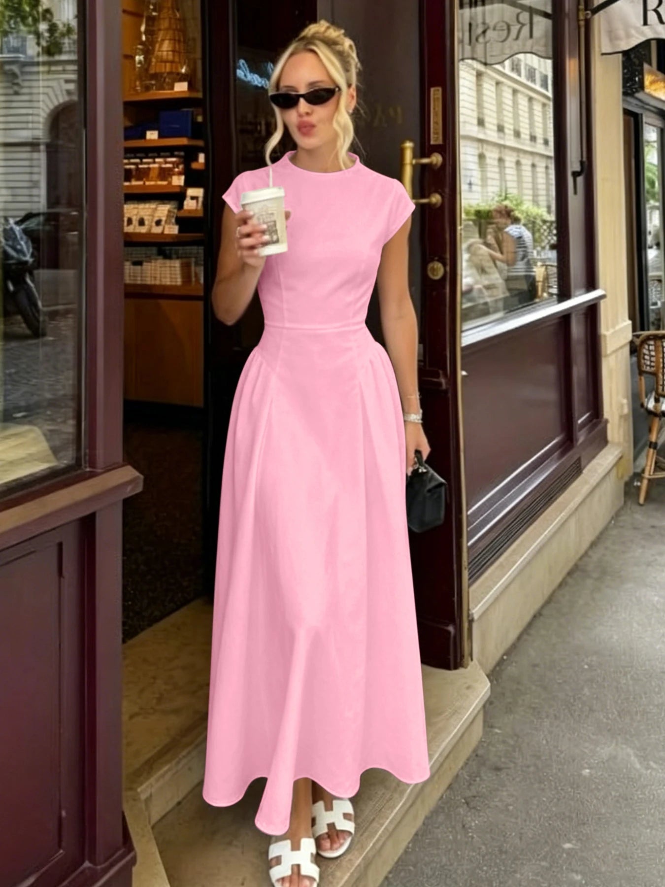SOERA Ruby Flare Maxi Dress with Cap Sleeves - Dresses - Black XS