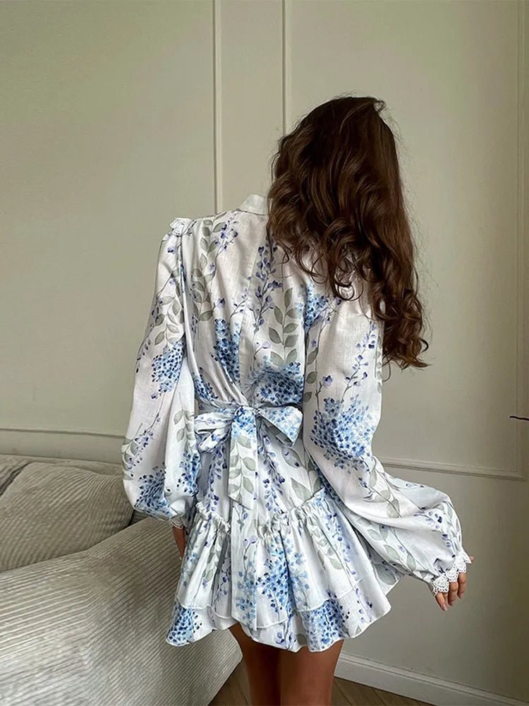 SOERA Sophia Belted Ruffle Mini Dress - Dresses - Blue S