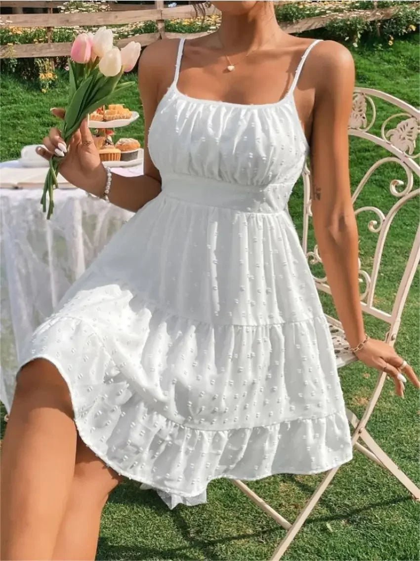 SOERA Tracy Tiered Ruffle Spaghetti Straps Mini Dress - Dresses - jJ1775807456246923262 White M